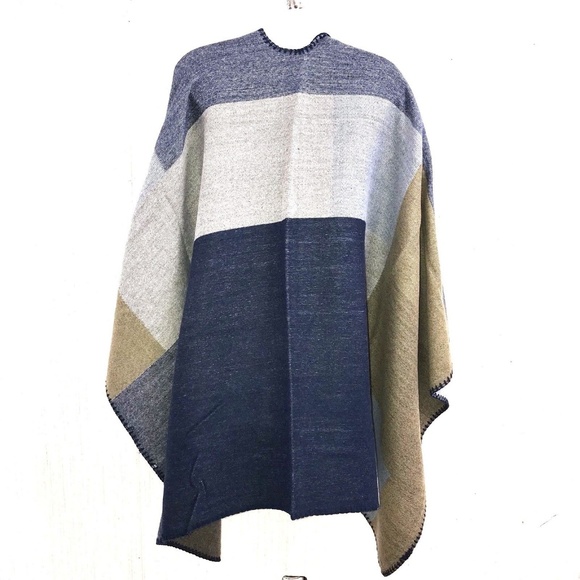 New Harve Benard Woven Whip-Stitch Blanket Poncho - Picture 3 of 8